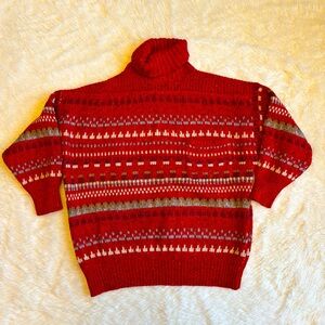 Vintage Fabrizio Red Turtle Neck Grandpa Chunky Knit Pocket Sweater Mens Small